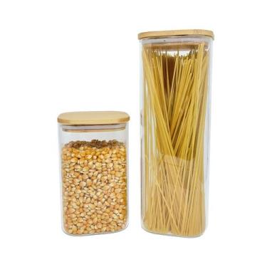 Imagem de Potes de Mantimentos Quad 1900/1100ml C/Tampa Bambu - 2 Pçs Oikos, U, 