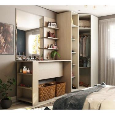 Imagem de Guarda Roupa Canto Closet sem Portas 4 Peças, Prateleiras e Bancada co
