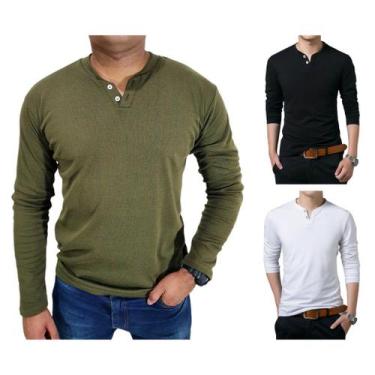 Imagem de KIT COM 3 Camisetas Henley J Silver Slim Fit Manga Longa 2 Botões