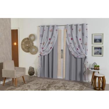 Imagem de Cortina De Oxford Com Voil Estampada Sala E Quarto 280 X 230 - Cris En