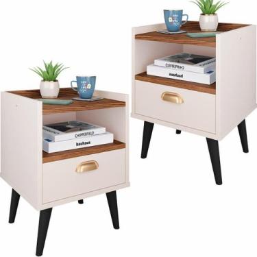Imagem de Kit 2 Mesas Cabeceira Nicho Jogo de Mesinhas Quarto 1 Gaveta Puxador C