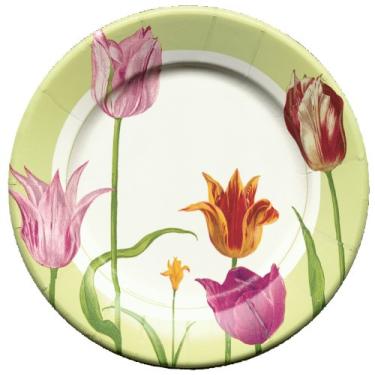 Imagem de Conjunto de 2 tulipas divertido com Caspari conjunto de 16 pratos de salada de papel, verde