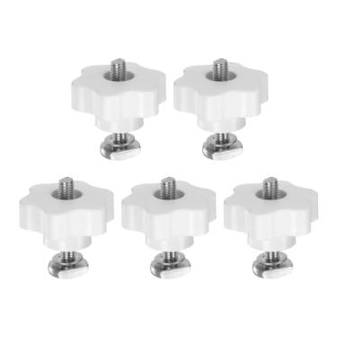 Imagem de HARFINGTON Kit de 5 conjuntos de parafusos de trilho em T M8 x 45 mm parafusos roscados M8 x 48 mm de aperto de porca manual sextavada com arruela para gabaritos e luminárias de marcenaria, branco