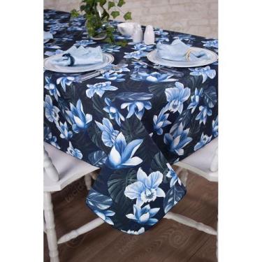 Imagem de Toalha de Mesa Retangular em Tecido Impermeável Acqua Linea Jasmim Azu