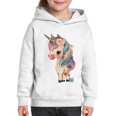 Imagem de Moletom Infantil Unicórnio e Flores - Foca na Moda, Branco, 6