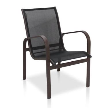 Imagem de Cadeira de Alumínio e Tela Sling Linha Leve - Marrom/Preto - Móveis Co