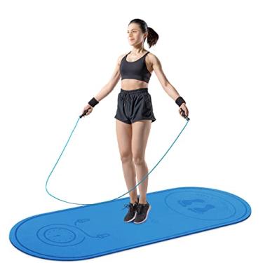 Imagem de dofopo Tapete de corda de pular 180 cm x 61 cm antiderrapante para exercícios internos e externos, absorção de choque de treino de alta densidade para piso de academia em casa, corda de saltar de
