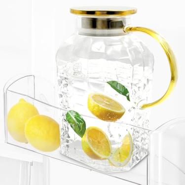 Imagem de Daily Treasures Jarra de vidro de 2,2 litros com tampa, jarra de vidro borossilicato com padrão xadrez exclusivo, tampa de filtro de abertura dupla, jarra de bebida para café frio, chá gelado, suco