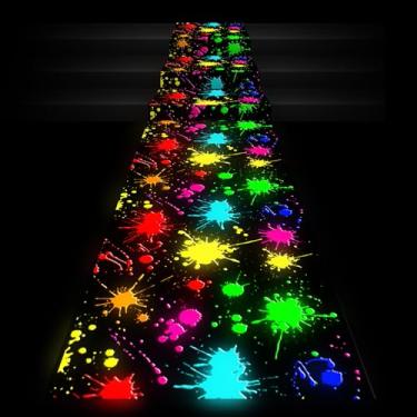 Imagem de Haull 118 x 99 polegadas neon iluminada pista de dança que brilha no escuro corredor UV reativo luz negra piso corredor decoração de parede adereços de parede para decoração de festa de aniversário de