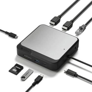 Imagem de ALOGIC Estação de ancoragem compacta universal 7 em 1, 2 HDMI, USB-A, USB-C, 100 W PD, Gigabit Ethernet, leitor de cartão SD, entrada de alimentação USB-C, para computadores Windows/MacOS/ChromeOS.