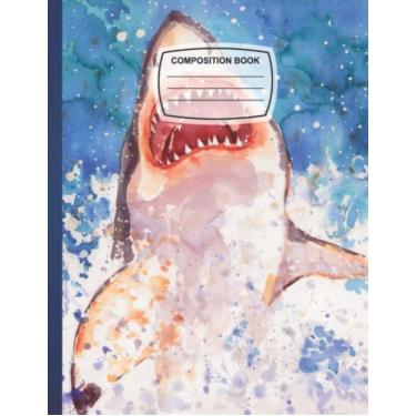Imagem de Composition Notebook: Shark Jaws Pretty Blank Wide Ruled Paper Notebook Wide Lined Composition Workbook Journal for Kids Teens Students Girls Boys Cute Cartoon Cat 8.5" X 11" 110 Wide Ruled Pages