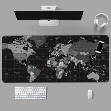 Imagem de Mouse Pad Gamer Com Estampa Tema Mapa Mundi Extra Grande 90x40 cm com Bordas Costuradas e base Antiderrapante Desk Pad para Teclado Mouse Notebook PC