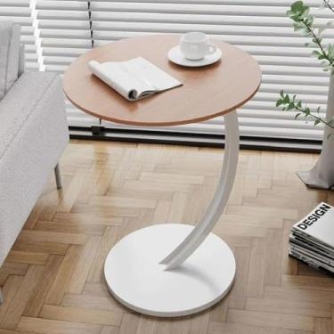 Imagem de Mesa lateral pequena para espaços pequenos com almofadas silenciosas feitas de MDF + metal, mesas laterais modernas para varanda, janelas de sacada, fácil de instalar, 8 cores, natural + branco