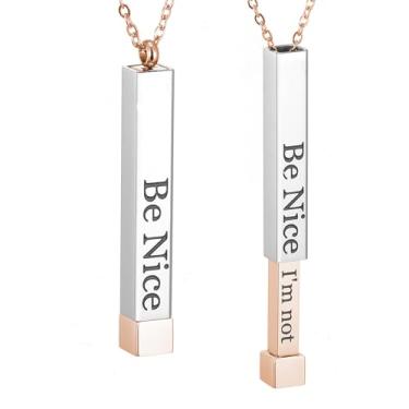 Imagem de SKQIR Be Kind of a Badass Colares femininos com mensagem oculta para melhores amigas irmãs, presentes inspiradores engraçados, colares com pingente de barra vertical, joias, presentes de mordaça para