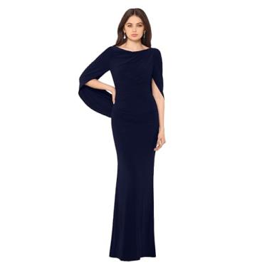 Imagem de Betsy & Adam Vestido feminino longo elástico manga 3/4 gola drapeada nas costas, Azul marino, 40