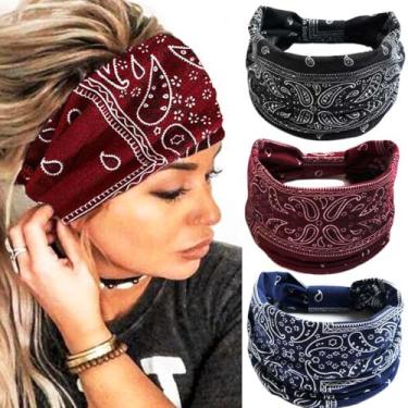 Imagem de GORTIN Faixas de cabelo extra largas para mulheres, boho, elástico, turbante africano, acessórios de cabelo para motocicleta, pacote com 3