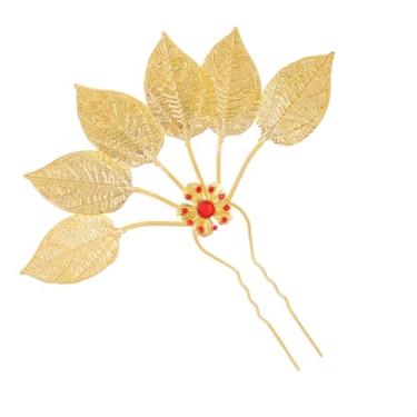 Imagem de Lureme Alfinetes de cabelo de folha dourada feminino acessório de cabelo étnico joias com strass (hb000014-1)