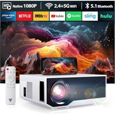 Imagem de Projetor com WiFi e Bluetooth, mini projetor portátil de 16000 lúmenes, projetor de filme Native Full HD 1080P para exteriores, projetor inteligente compatível com Android/iOS/Windows/TV