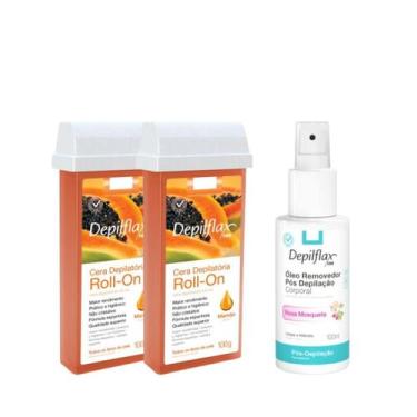Imagem de Depilflax Cera Roll-on Refil Mamão 100g 2 Uni + Óleo Pós Depilatório 1