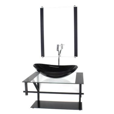 Imagem de Gabinete Vidro Banheiro 60Cm Ap Cuba Oval Preto Torneira - Cubas E Gab