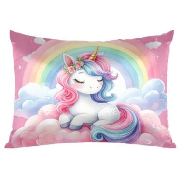 Imagem de Fronha de cetim de unicórnio rosa para cabelo e pele tamanho padrão fronha de seda seda macia cetim refrescante capas de travesseiro com fecho de envelope para cama sofá decorativo (20 × 66 cm 1 peça)