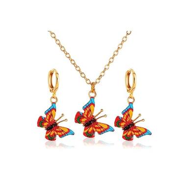 Imagem de Pingyongchang Brincos de colar de borboleta para mulheres zircônias cúbicas minimalistas brincos de pingente de borboleta de ouro colar colar bonito cristal borboleta conjunto de joias para mulheres meninas presentes joias, Metal, Metal