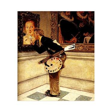 Imagem de JZSDGB Norman Rockwell Prints-Canvas Print Wall Art Famous Painting-'Art Critic' Art Reprodução de arte Cartazes de imagem em tela - para decoração de parede de sala de estar 70 x 85 cm (27 x 33 pol)