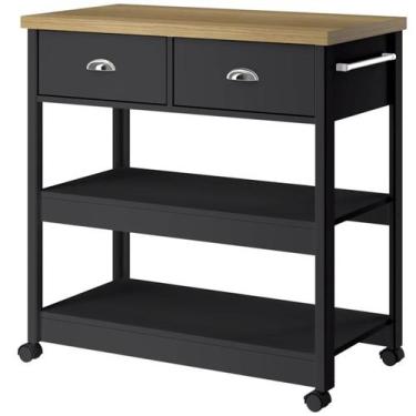 Imagem de Aparador Carrinho Café 2 Gavetas 85 cm BA135 Preto Dtall - Milani Stor