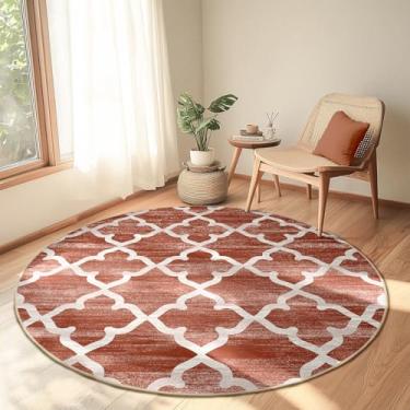 Imagem de RELEANY Tapetes redondos de 1,8 m para sala de estar, marroquino, lavável na máquina, antiderrapante, vermelho, marrom, tapete redondo moderno para quarto, cozinha, sala de jantar