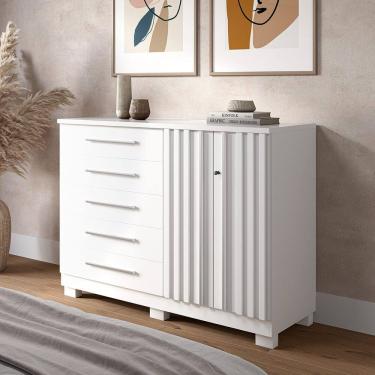 Imagem de Cômoda 136cm 2 Portas e 5 Gavetas com Sapateira 100% Mdf Gérbera Branco