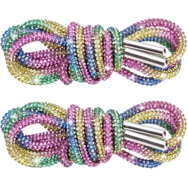 Imagem de PAGOW 1 par de corda com glitter de strass, cadarços redondos brilhantes brilhantes para tênis, cordões de substituição para calças de moletom com capuz de cristal (colorido, 140 cm), Colorido., 140cm