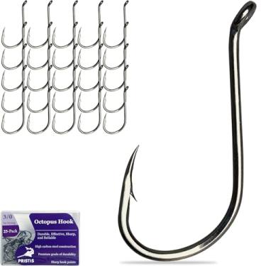 Imagem de Pristis Pacote com 25 anzóis de polvo, 3/0, anzóis de pesca com bico de aço de alto carbono para água salgada e doce, conjunto de ganchos de pesca a granel, minhoca, anzol farpado forte para robalo,