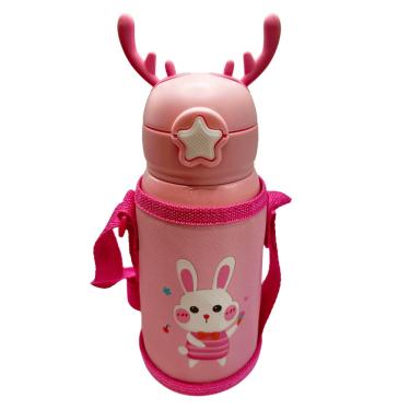 Imagem de Garrafa Squeeze Rosa Infantil Escolar Inox Térmica Água 600 mL
