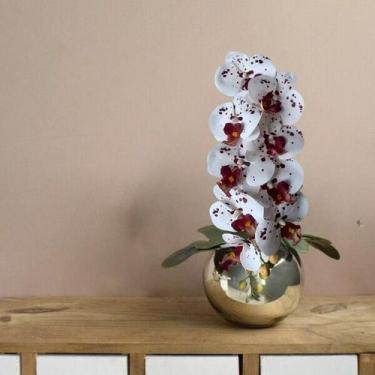 Imagem de 4 hastes de Orquídea Artificial com 9 flores brancas e 3 botões perman