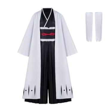Imagem de VintageCos Fantasia de cosplay Unohana Retsu Kimono Terno de Capitão da 4ª Divisão para Halloween, Branco e preto, P