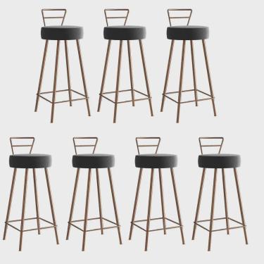 Imagem de Kit 07 Banqueta Alta Com Encosto Tina Eiffel Cozinha Bar Bistrô Ferro Bronze Corino Cinza - Ahz Móveis