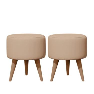 Imagem de Kit 02 Puff Redondo Estofados Conjunto Banqueta Para Apoio Dos Pés Decorativa (SUEDE AREIA)