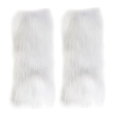 Imagem de Polainas felpudas falsas 1 par de polainas felpudas de 15,7 polegadas para mulheres, capas de punho de botas quentes de inverno para Natal, Halloween, fantasia hippie branca, polainas