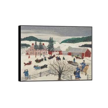 Imagem de MUHJDYC Quadro de arte de parede Grandma Moses - reprodução em tela famosa - pintura com moldura preta para sala de estar quarto decoração de casa (casa em 1717) 20x25cm-8x10in