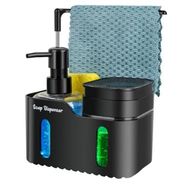 Imagem de Bestseek Conjunto De Sabonete Líquido Para As Mãos E Louça Cozinha, Dispensador Duplo Com Suporte Esponja Pano Prato, Organizador 4 Em 1 Bancada Pia Utensílios Úteis Cozinha (Preto)