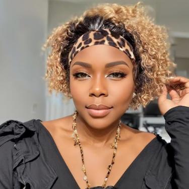 Imagem de INSTASTYLE Peruca De Cabelo Humano Com Faixa De Cabeça Para Mulheres Negras, Loira, Com Corte Pixie, Sem Cola, Com Faixa De Cabeça Cacheada, Densidade 150%, Natural, Preta, 8 Polegadas, T27
