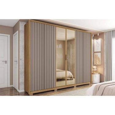 Imagem de Guarda Roupa Casal 6 Portas e 4 Gavetas c/ Vidro Reflecta Centurium Buriti/Fendi - Caemmun