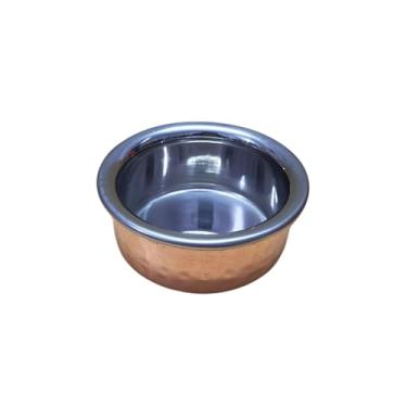 Imagem de THE Unltd India Tigela de serviço de mesa de cobre e aço inoxidável, Handi tradicional indiano para decoração de mesa, tigela de servir martelada durável para servir curry, arroz, prato principal