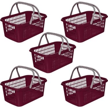 Imagem de Kit 5 Cestas de Compras Supermercado Farmacia Com Alça 9 Litros (Bordô)