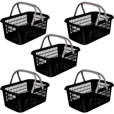 Imagem de Kit 5 Cestas de Compras Supermercado Farmacia Com Alça 9 Litros (Preto)