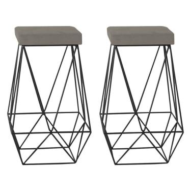 Imagem de Kit 2 Banqueta Decorativa Kathy Base Preta Veludo Cinza - Gran Belo