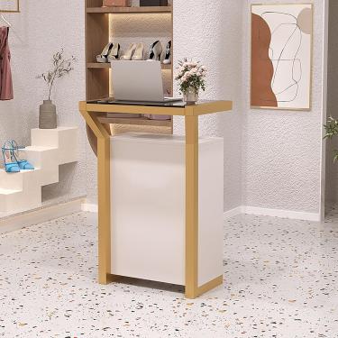 Imagem de Balcão de recepção - Mesa de recepção moderna com gavetas de trava para lobby de escritório, salão de beleza, supermercado - design elegante para áreas de recepção, ouro, com gaveta_70x45x10