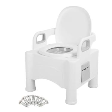 Imagem de Base de banheiros portáteis de Vomeko para uso doméstico, cadeira de variação, altura ajustável feminino grávida vaso sanitário móvel portátil a cabeceira para adultos idosos, (Branco)