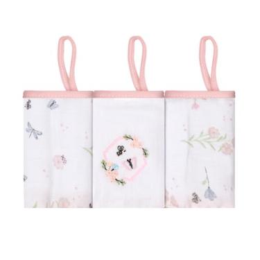 Imagem de Paninho De Boca Bordado Soft Papi C/Prendedor De Chupeta 25Cm X 25Cm 03 Unidades