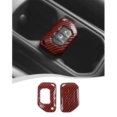 Imagem de Hoolcar Capa de porta-chaves com proteção inteligente de controle remoto compatível com Jeep Wrangler JL JLU e Gladiator JT 2018-2025, fibra de carbono vermelha